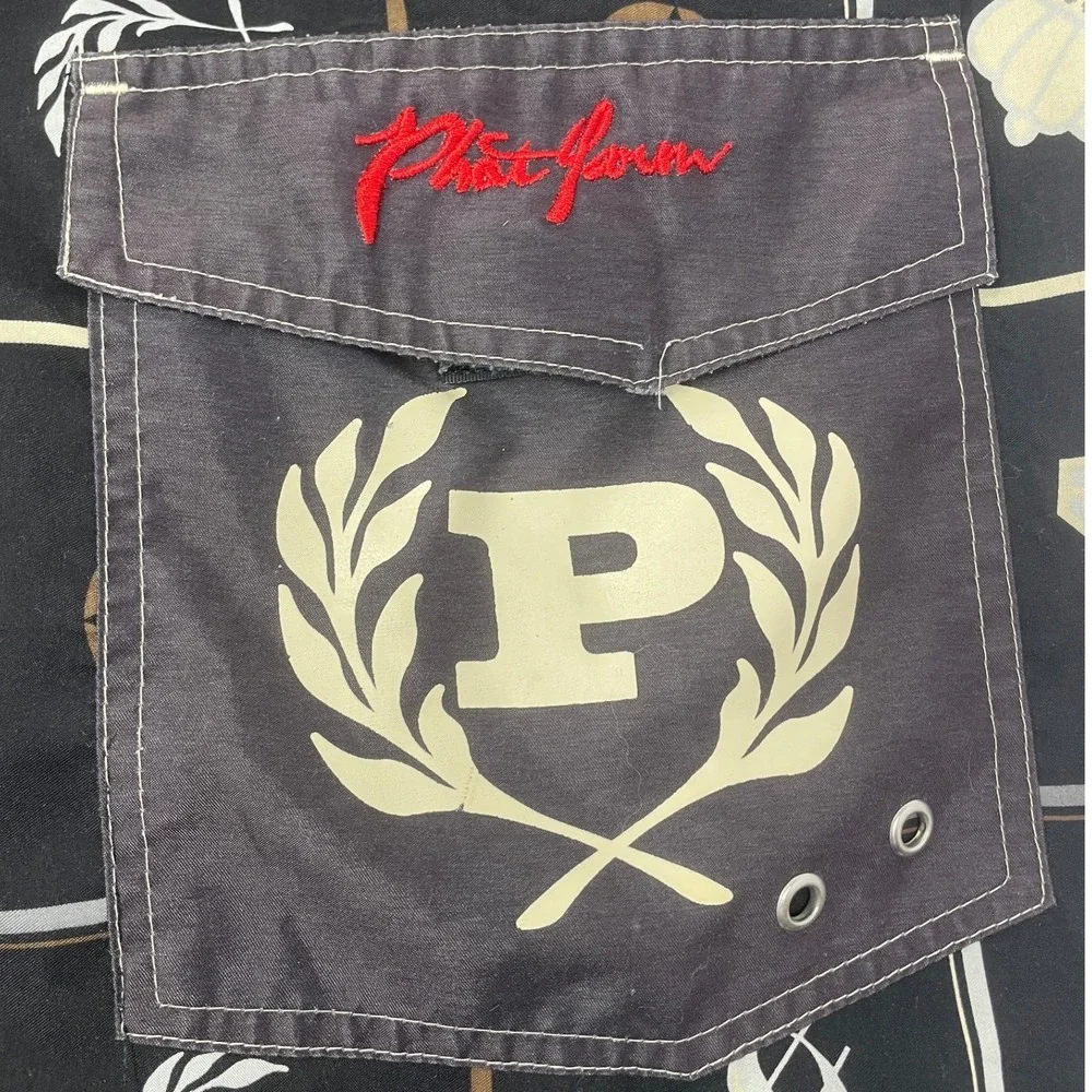 Phat Farm Men's L Black Hip Hop Swim Shorts Trunks Money Crown Diamond Print